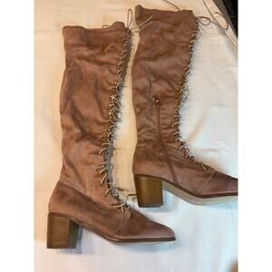 So Me Women's Pink Suede Lace-Up Boots Block Heel Size10